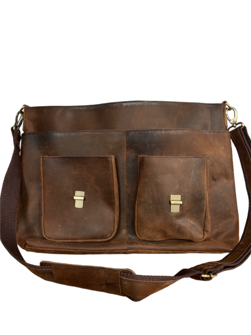 KomalC Vintage Distressed Leather Messenger Bag Brown Satchel Briefcase Academia - Picture 3 of 7